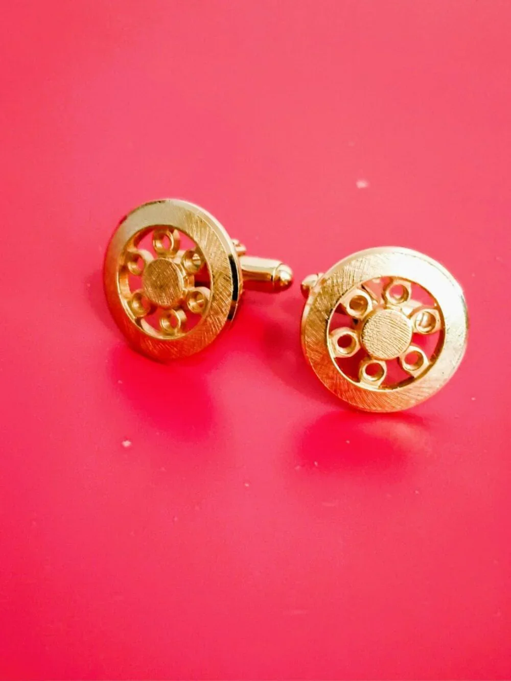 Anson Vintage Open Work Cufflinks Brushed Gold Tone Round